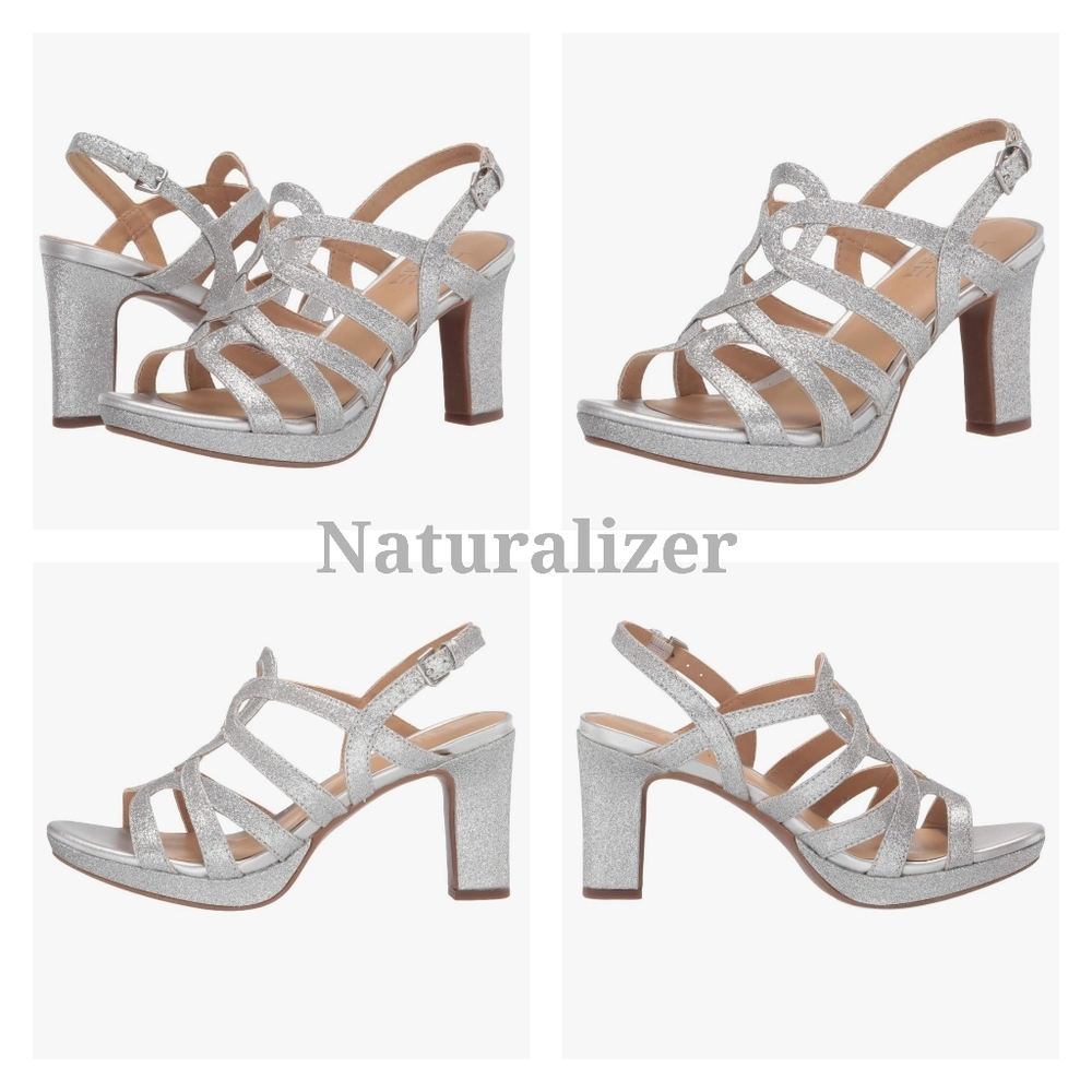 Naturalizer, Sparkling Strappy Heeled Sandals in Silver, Size 7